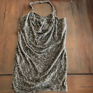 HAUTE HIPPIE NWT Georgette beaded dress M Charcoal
